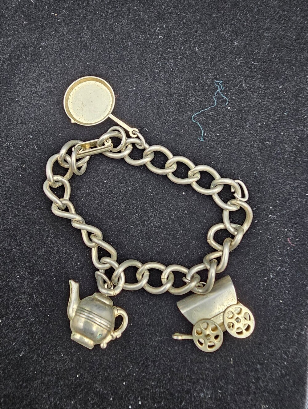 Vintage Silver Tone Charm Bracelet with Teapot and Carriage Charms